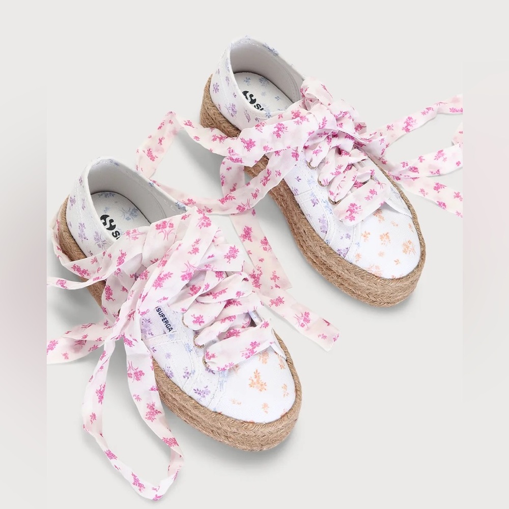 🎉LAST PIECE🎉SUPERGA Flower Print Mix Sneakers With‎ Rope Platform - Picture 6 of 10